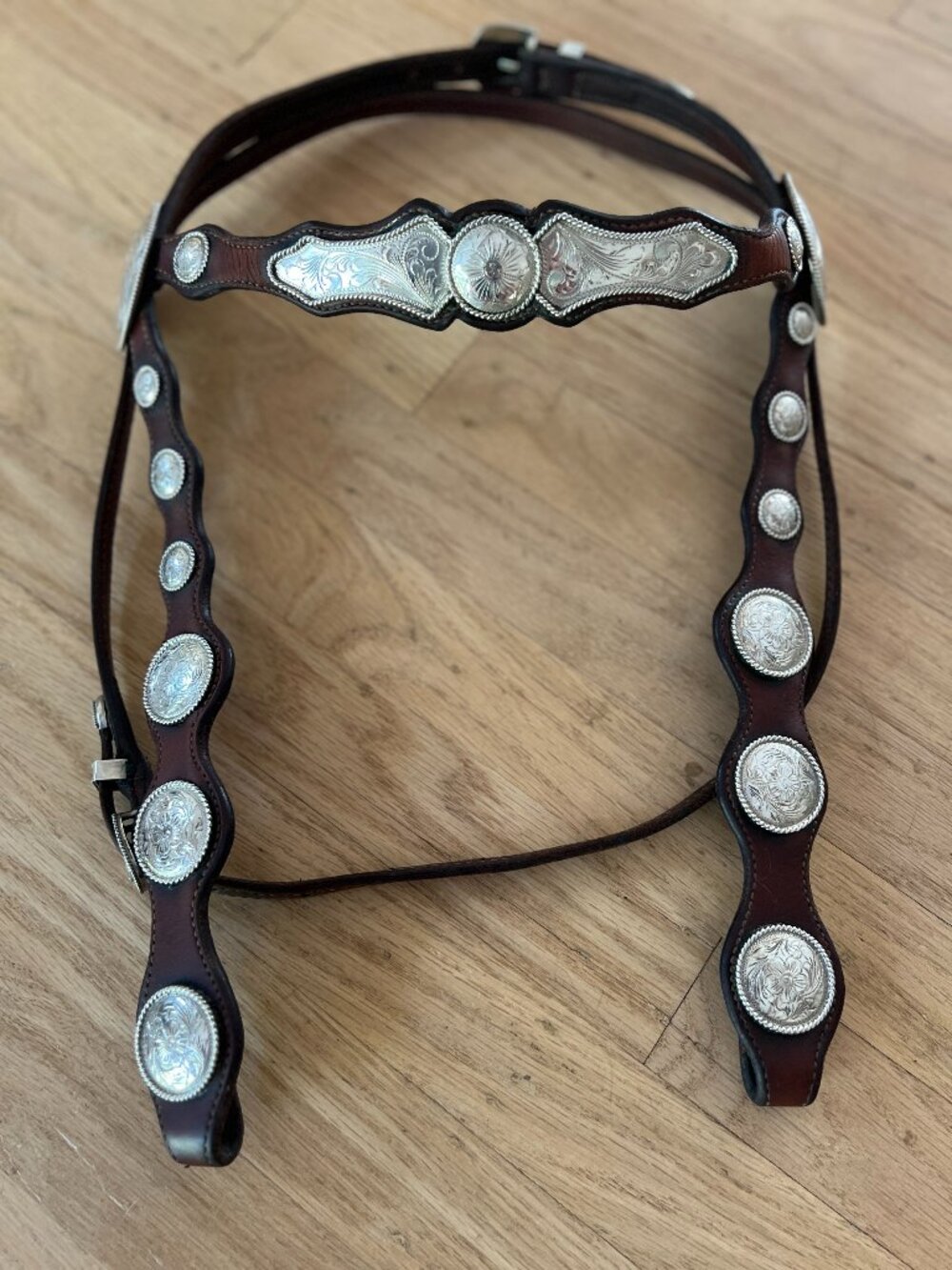 Western Silver and Leather Concho Bridle